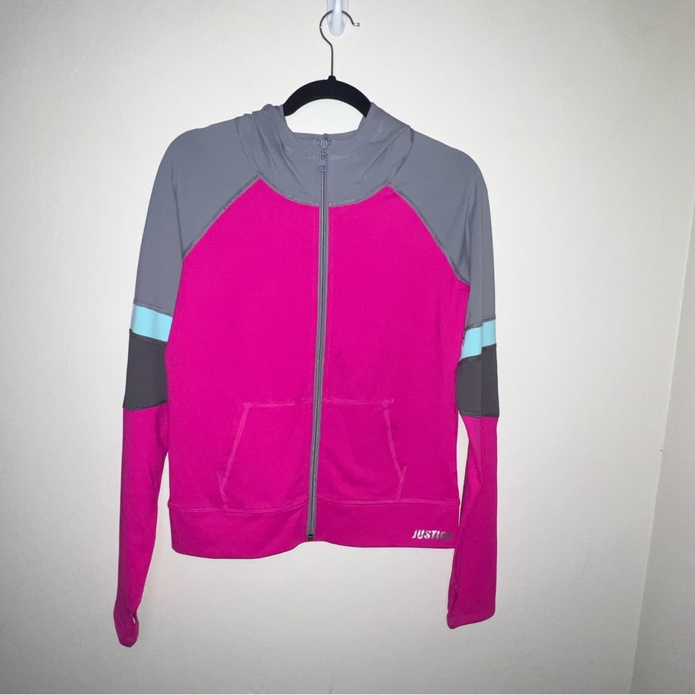 Justice‎ Vibrant Pink and Gray Bomber Jacket